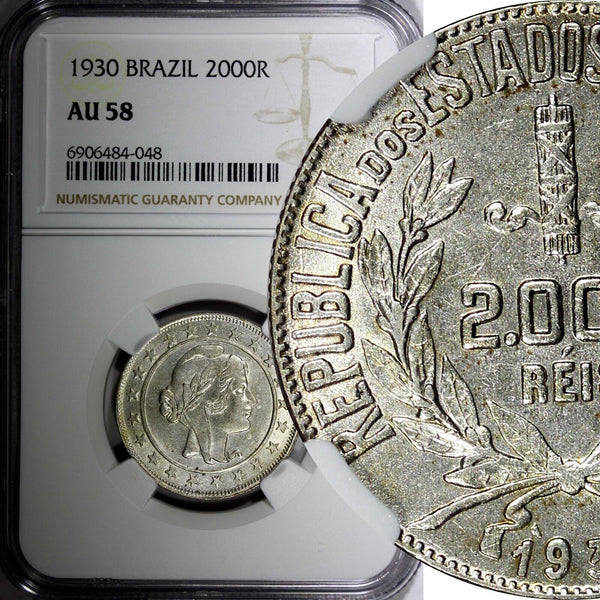 Brazil Silver 1930 2000 Reis NGC AU58 Rio de Janeiro Mint KM# 526 (48)