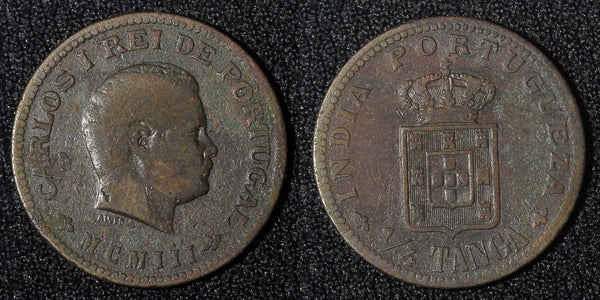 India-Portuguese Charles I Bronze 1903  1/4 Tanga Lisboa mint KM# 15 (27 987)