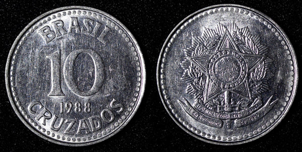BRAZIL Stainless steel 1988 10 Cruzados UNC/BU KM# 607  (28 089)