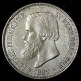 BRAZIL Pedro II Silver 1889 2000 Reis 37mm Last Year Type  XF KM# 485 (27 412)