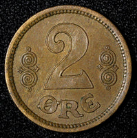 Denmark Christian X Bronze 1915 VBP; GJ 2 Ore aUNC KM# 813.1 (27 691)
