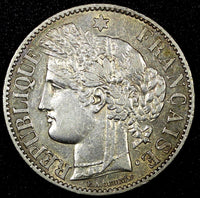 FRANCE Silver 1871 A 2 Francs Paris Mint 27mm XF Toned KM# 817.1  (25 546)