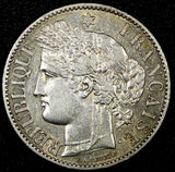 FRANCE Silver 1871 A 2 Francs Paris Mint 27mm XF Toned KM# 817.1  (25 546)