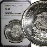 MEXICO Silver 1948 Mo 5 Pesos NGC MS65 Cuauhtemoc 40mm Mint Luster KM# 465 (032)