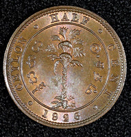 Ceylon George V Copper 1926 1/2 Cent UNC  KM# 106 (27 978)