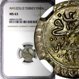 TURKEY Mustafa II Silver AH1223 Year 2 Para NGC MS63 Toned TOP GRADED KM# 551(0)