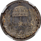 Hungary Franz Joseph I Silver 1916 KB 1 Korona NGC MS62 Toning KM# 492 (028)