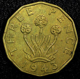 Great Britain George VI Nickel-Brass 1943 3 Pence WWII Issue High Grade KM849(6)