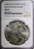 Austria Maria Theresia Silver  (.833) 1780 Thaler NGC MS64 28.06 g. KM# T1  (21)
