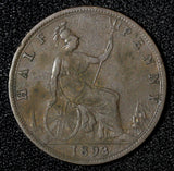 Great Britain Victoria Bronze 1893 1/2 Penny KM# 754 (28 447)