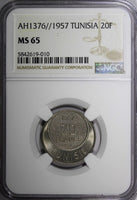 TUNISIA Muhammad VIII AH1376 1957  20 Francs NGC MS65 1 GRADED HIGH KM# 274 (0)