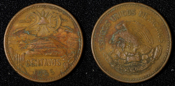 Mexico ESTADOS UNIDOS MEXICANOS Bronze 1955 20 Centavos Better Date KM# 439 (77)
