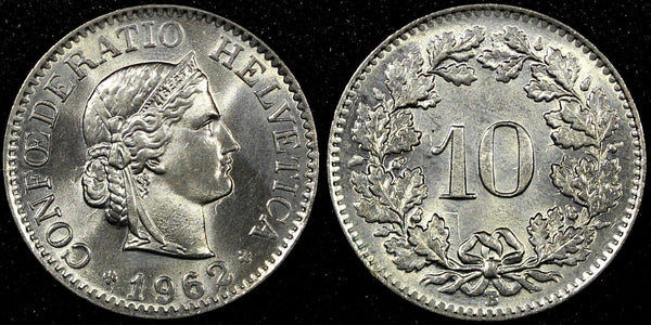 Switzerland Copper-Nickel 1962 B 10 Rappen UNC / BU KM# 27 (24 070)