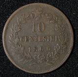 ITALY Victor Emmanuel II Bronze 1866 T 10 Centesimi Turin Mint KM# 11.6 ( 127)