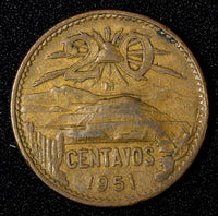 Mexico ESTADOS UNIDOS MEXICANOS Bronze 1951 Mo 20 Centavos SCARCE DATE KM#439(3)