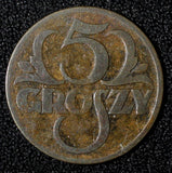 Poland Bronze 1928 5 Groszy  Warsaw Mint Y# 10a (27 966)