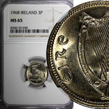 Ireland Republic Copper-Nickel 1968 3 Pence NGC MS65 Hare KM# 12a (038)