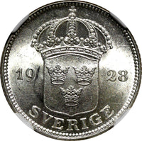 SWEDEN Gustaf V Silver 1928 G 50 Ore NGC MS62 KM# 788 (007)