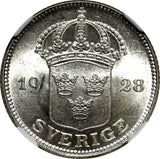 SWEDEN Gustaf V Silver 1928 G 50 Ore NGC MS62 KM# 788 (007)