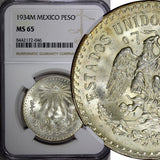 Mexico ESTADOS UNIDOS MEXICANOS Silver 1934 M Peso NGC MS65 GEM BU KM# 455 (046)