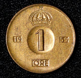 Sweden Gustaf VI Adolf Bronze 1959 TS 1 Ore GEM BU Toned KM# 820 (30 219)