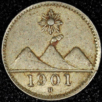 GUATEMALA Copper-Nickel  1901 H 1/4 Real  Heaton Mint Toned KM# 175 (24 567)