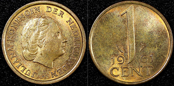 Netherlands Juliana Bronze 1961 1 Cent  BU KM# 180 (24 062)