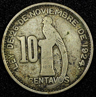 GUATEMALA Silver 1945 10 Centavos Guatemala City Mint KM# 239.1 (24 593)