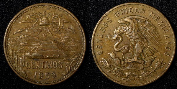 MEXICO  Bronze 1955 Mo 20 Centavos 1st Year Type  KM# 440 (27 544)