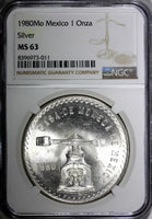 MEXICO Silver 1980 Mo Onza Scale  NGC MS63 GEM BU KM# M49b.5 (11)