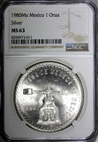 MEXICO Silver 1980 Mo Onza Scale  NGC MS63 GEM BU KM# M49b.5 (11)