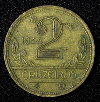 BRAZIL Aluminum-Bronze 1944 2 Cruzeiros WWII Issue KM# 559 (27 657)