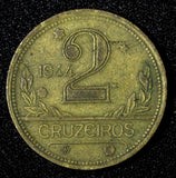 BRAZIL Aluminum-Bronze 1944 2 Cruzeiros WWII Issue KM# 559 (27 657)