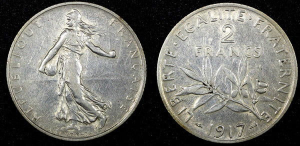 FRANCE Silver 1917 2 Francs Paris Mint 27mm Light Toned KM# 845.1 (25 551)