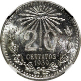 MEXICO Silver 1939 M 20 Centavos Radiant Liberty cap NGC UNC DETAILS KM# 438 (9)