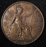 Great Britain George V (1910-1936) Bronze 1917 1 Penny KM# 810 (28 928)