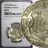 Estonia Silver 1930 2 Krooni Toompea Fortress at Tallinn NGC MS63 KM# 20 (029)