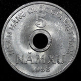 VietNam NORTH VIETNAM Aluminum 1958 5 Xu UNC KM# 7 (24 065)