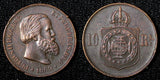 BRAZIL Pedro II Bronze 1869 10 Reis  Minted in Brussels, Belgium KM# 473 ( 520)