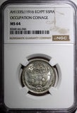 EGYPT  Silver AH1335 1916 5 Piastres NGC MS64 KM# 318.1 Ex.Virgil  Brand Collect