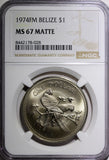 BELIZE 1974 FM $1.00 Dollar Scarlet Macaw NGC MS67 MATTE TOP GRADED KM# 43 (028)