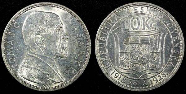 Czechoslovakia Silver 1928 10 Korun 10th Anniver of Independence UNC KM# 12 (52)