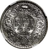 India-British George VI Silver 1940 (B) 1/4 Rupee NGC MS62 KM# 545 (027)