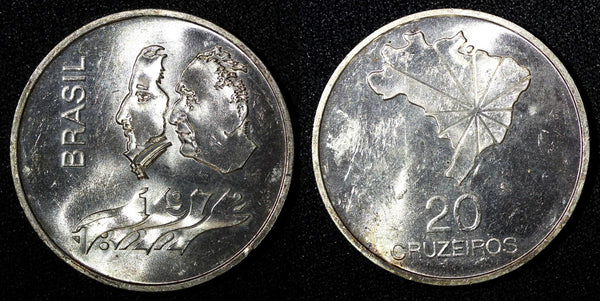 BRAZIL Silver 90% 1972 20 Cruzeiros 150th Anniversary of Independence KM# 583(7)