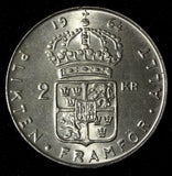 SWEDEN Gustaf VI Adolf Silver 1964 U 2 Kronor  UNC KM# 827 (28 713)