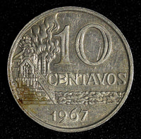 Brazil Copper-Nickel 1967 10 Centavos 1 Year Type XF KM# 578.1 (27 613)