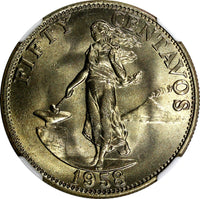 Philippines  1958 50 Centavos NGC MS65 GEM BU NICE TONED KM# 190 (14)