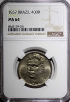 BRAZIL Oswaldo Cruz Copper-Nickel 1937 400 Reis NGC MS64 KM# 539 (031)