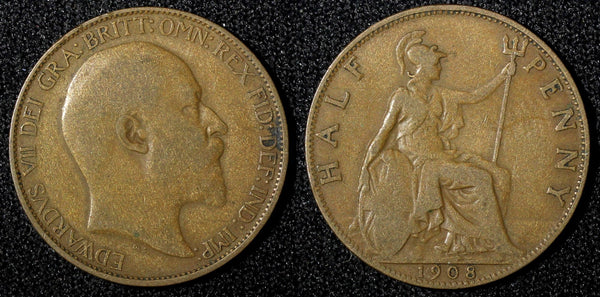 Great Britain Edward VII Bronze 1908 1/2 Penny KM# 793.2 (28 291)