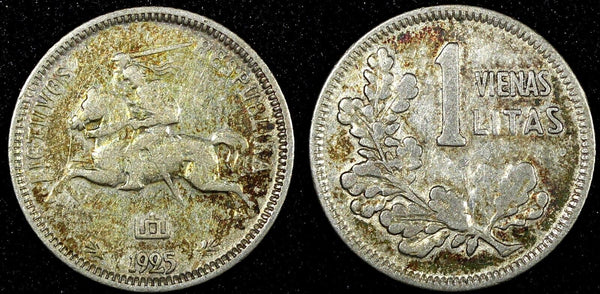 LITHUANIA Silver 1925 1 Litas Toning KM# 76 (25 119)